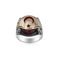 925K Sterling Silver Star And Crescent Men Ring