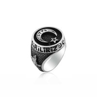 925K Sterling Silver Star And Crescent Men Ring