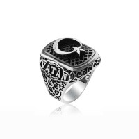 925K Sterling Silver Star And Crescent Men Ring