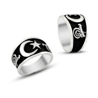 925K Sterling Silver Star And Crescent Men Ring