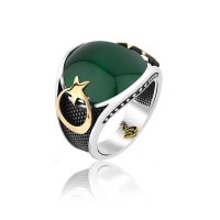 925K Sterling Silver Star And Crescent Men Ring