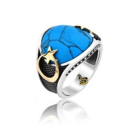 925K Sterling Silver Star And Crescent Men Ring