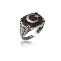 925K Sterling Silver Star And Crescent Men Ring