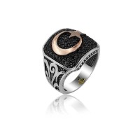 925K Sterling Silver Star And Crescent Men Ring