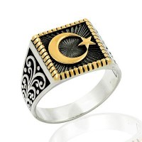 925K Sterling Silver Star And Crescent Men Ring