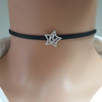 925K Sterling Silver Star Baguette Choker Necklace