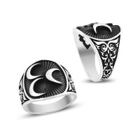 925K Sterling Silver Three Crescents Men Ring