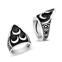 925K Sterling Silver Three Crescents Men Ring