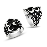 925K Sterling Silver Three Crescents Men Ring