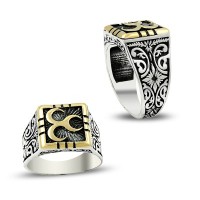 925K Sterling Silver Three Crescents Men Ring