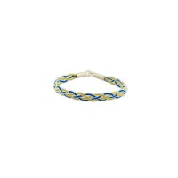 999 Silver Blue Yellow Hand Knit Bracelet