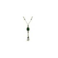 999 Sterling  Silver Green Agate Stone White Bead Handmade Necklace 