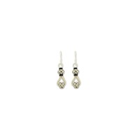 999 Sterling Silver White Beaded Hand Knit Black Detail Earring