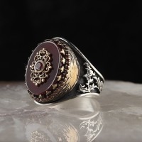 925 Sterling Silver Red Onyx Stone Handmade Men Ring