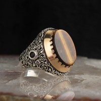 925 Sterling Silver Tiger Eye Pen Workmanship Handmade Men Ring