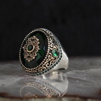 925 Sterling Silver Green Zircon Stone Islamic Men Ring