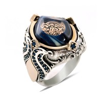 925 Sterling Silver La Galibe ?llallah Written Amber Stone Men Ring