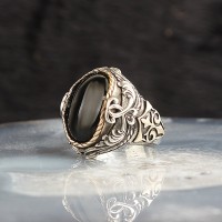 925 Sterling Silver Onyx Stone Pen Workmanship Men Ring