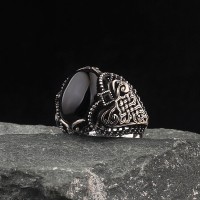 925 Sterling Silver Black Zircon Stone Handmade Men Ring