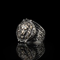 925 Sterling Silver Lion Head Handmade Traditional Motif Men Ring