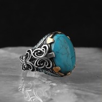 925 Sterling Silver Turquoise Stone Traditional Handmade Men Ring