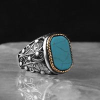 925 Sterling Silver Turquoise Stone Handmade Men Ring