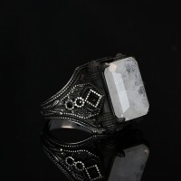 925 Sterling Silver Moon Stone Handmade Men Ring