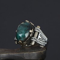 925 Sterling Silver Emerald  Stone Handmade Men Ring