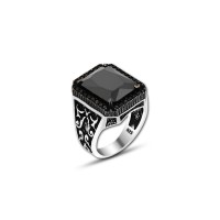 925 Silver Black Zircon Stone Ring For Men