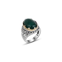 925 Silver Green Agate Stone Ring For Men