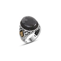 925 Silver Black Zircon Stone Ottoman Ring For Men