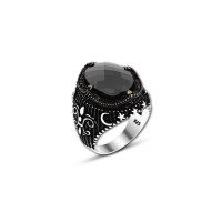 925 Silver Black Zircon Stone Pattern  Ring For Men