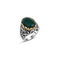 925 Silver Green Agate Stone Ring For Men