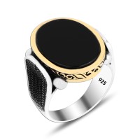 925 Silver Onyx Dot Pattern Ring For Men