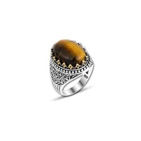 925 Silver Tiger Eye Stone Ring For Men