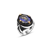 925 Silver Mystic Topaz Stone Ring For Men