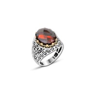 925 Silver Red Zircon Stone Ring For Men