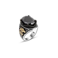 925 Silver Black Zircon Stone Eagle Head Ring For Men