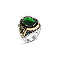 925 Silver Green Zircon Stone Ring For Men