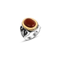 925 Silver Burgundy Agate Stone Ottoman Ring For Men