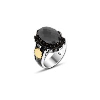 925 Silver Black Zircon Stone Ring For Men