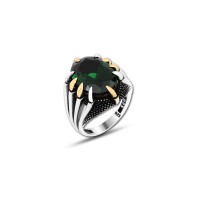 925 Silver Green Zircon Stone Ring For Men