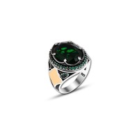 925 Silver Green Zircon Stone Ring For Men