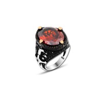 925 Silver Red Zircon Stone Ring For Men