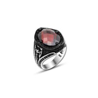 925 Silver Red Zircon Stone Ring For Men