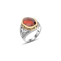 925 Silver Red Zircon Stone Ring For Men