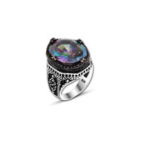 925 Silver Mystic Topaz Stone Ring For Men