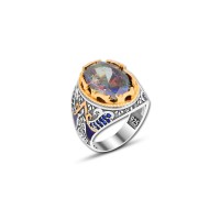 925 Silver Mystic Topaz Stone Ring For Men	