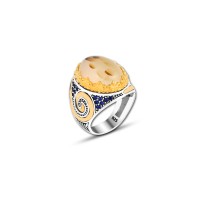 925 Silver Yellow Agate Ring For Men