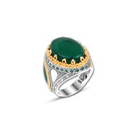 925 Silver Green Agate Stone Ring For Men